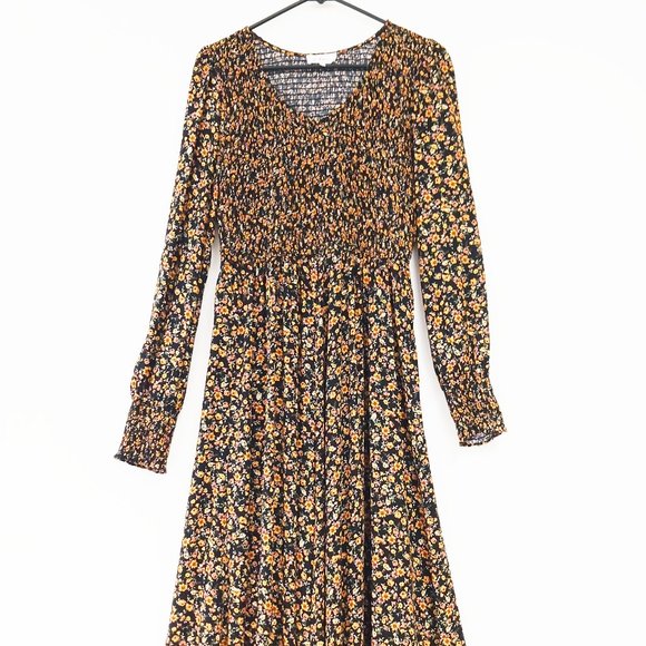 bohme Dresses & Skirts - BOHME Black Floral Peasant Midi Dress Size M